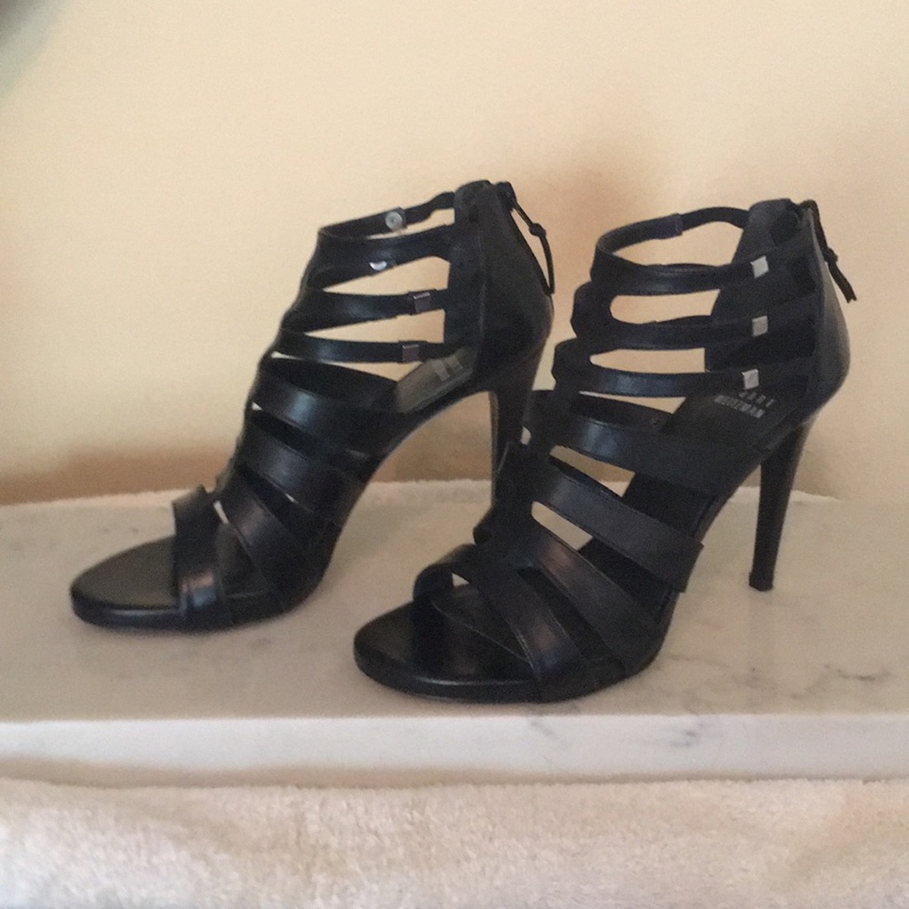 Stuart Weitzman strappy black leather heels